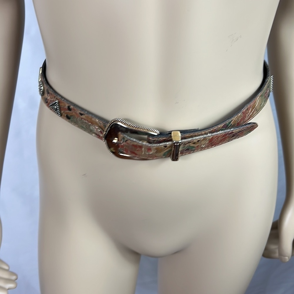 Elite Abstract Print Belt with Silver Tone Accents Sz Small - Picture 4 of 11